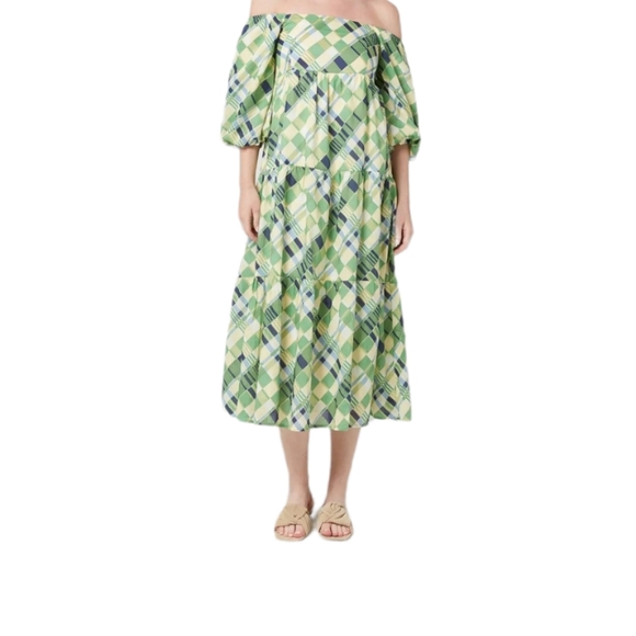 FAITHFULL THE BRAND Billie Check Print Puff Sleeves Midi Dress Size 6 N… - Picture 7 of 14